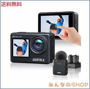 アクションカメラ 【ワイヤレスマイク付き】 4K 60fps 24MP解像度 タッチパネル式 デュアルカラースクリーン WiFi搭載 8倍デジタルズーム