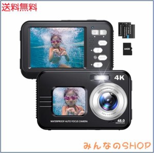 HICSHON デジタルカメラ デジカメ 4K 水中カメラ 防水カメラ オートフォーカス IP68防水 64GBカード付属 4800万画素 自撮りカメラ デュア