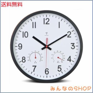 掛け時計 電波時計 温度 湿度 連続秒針 Φ30x5cm 黒い 自動受信 壁掛け 北欧 wall clock BLSM-W733