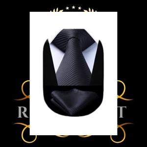 [HISDERN] フォーマル 黒 ネクタイ セット メンズ ビジネス ネクタイ チーフ セット ストライプ柄 礼服用 冠婚葬祭 ブランド プレゼント