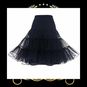 [ドレステル] ふわふわパニエ ひざ丈 フリルいっぱい 3段のボリュームパニエ カラースカート ブラック Sサイズ