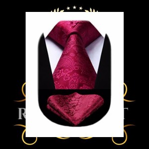 [Enlision] 結婚式 ペイズリー ネクタイ ポケットチーフ セット メンズ 結婚式 赤 新郎 ネクタイ セット 紳士 高級 スーツ ネクタイ ブラ