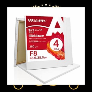 AUREUO 張りキャンバス セット F8 (45.5cmx38.0cm) 中目 100％コットン 4枚 初心者 絵画用具 芸術絵創作 現代油絵 美術装飾 水彩画・油絵