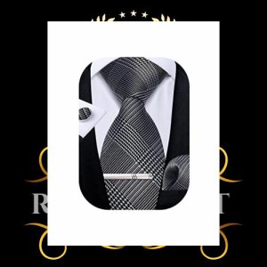 [DiBanGu] ネクタイ ダークグレー 格子縞 ネクタイ ポケットチーフ タイピン セット ビジネス 就活 入学式