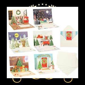 DERAYEE クリスマス カード メッセージカード 封筒付き 3D立体 金箔押し グリーティングカード 封筒テープ付き クリスマス柄 可愛い お祝