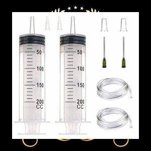 TOUFEIYUAN シリンジ 2枚200ml注射器 液体測定シリンジ、長さ100cmのカテーテルが1本付属しています、キャップ付きの鈍い針。科学実験室