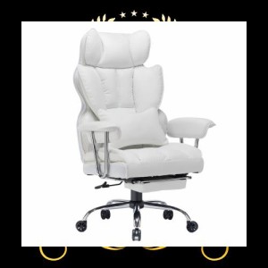 SKYE ゲーミングチェア 座り心地最高 デスクチェア オフィスチェア 椅子 テレワーク 社長椅子 伸縮可能のオットマン 高さ調節機能(ホワイ