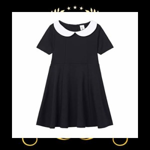LittleSpring 半袖 ワンピース キッズ ブラック 丸襟 フォーマル ドレス 子供 女の子 黒 160