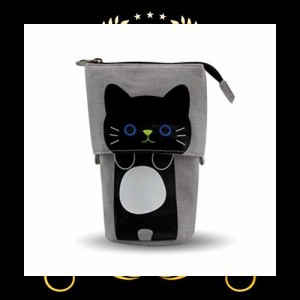 DIWOSHE かわいい猫のペンケース 筆箱 ふでばこ 立つ 伸縮性 鉛筆ホルダー ペンシルケース 布製 黒猫柄ペンスタンド たてられる 多機能ペ