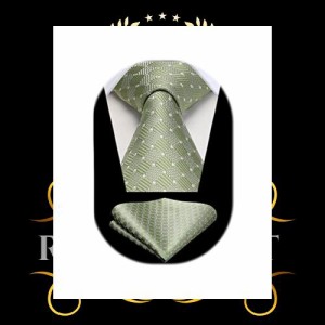 [HISDERN] ネクタイ セット メンズ チェック柄 ネクタイ ポケットチーフ ネクタイ グリーン シルク ブランド 礼服 紳士用 二次会 卒業式 