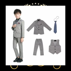 [WEEN CHARM] 男の子 スーツ キッズ フォーマル 子供 ボーイズ フォーマルスーツ ストライプ セットアップ 4ピース 長袖 紳士服 発表会 