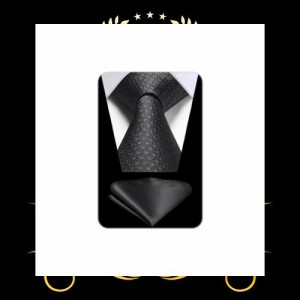 [HISDERN] フォーマル 黒 ネクタイ セット メンズ ビジネス ネクタイ チーフ セット 礼服用 冠婚葬祭 葬式用 定番