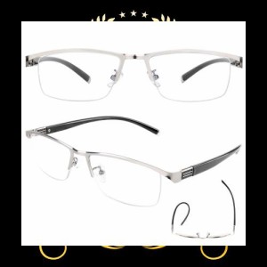 [KIHASU] 遠近両用老眼鏡 累進多焦点メガネ ブルーライトカット メンズ レディース ハーフリム型 グレー 度数+1.0