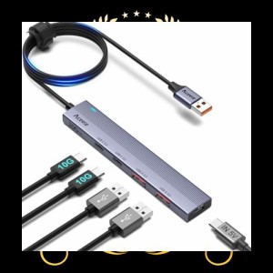 Aceele USB ハブ10Gbps 4ポート拡張USB 3.2 Gen 2 ハブ120cm ケーブル付き 2xUSB-A ポートと 2xUSB-C ポート Type-c電源ポート付きUSB A 