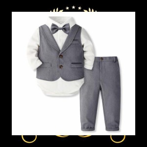 [Volunboy] 男の子 フォーマル 子供 スーツ ベビー フォーマル ロンパース 5点セット 子供服 タキシード セットアップ 結婚式 誕生日 入