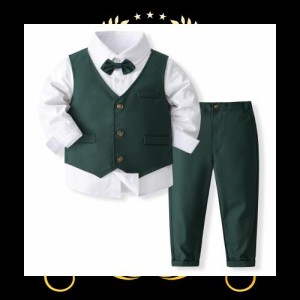 [Volunboy] 男の子 フォーマル 子供 スーツ 4点セット 可愛い 紳士服 ベビー服 結婚式 誕生日 お呼ばれ クリスマス パーティー 80-120cm 