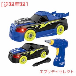 REMOKING DIY 車セット 組み立ておもちゃ ドリルで組立レイシングカー おもちゃ 分解おもちゃ 子供用 サウンド ライト付き26ピース レー