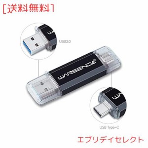 Wansenda 128GB Type-C USBメモリスマートフォンとパソコンで使えるType-C USB + USB 3.0両用メモリ (128GB, ブラック)