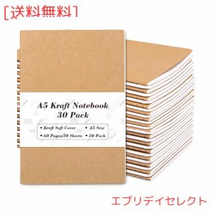 Feela a5 クラフトノート 30冊セット 横罫 A罫 7mm 30枚 無地表紙 防水 糸綴じ 水平開き ビジネス・会議ノート メモ帳 筆記本 読書ノート