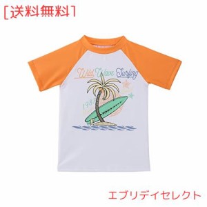 TIZAX キッズ ラッシュガード 子供 水着 半袖 Ｔシャツ UVカットUPF50+ (オレンジ, 160/12T)