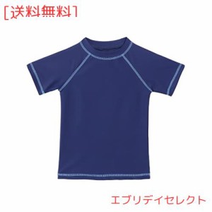 TIZAX キッズ ラッシュガード 子供 水着 半袖 Ｔシャツ UVカットUPF50 + (ネイビー, 110/4T)