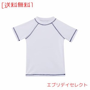 TIZAX キッズ ラッシュガード 子供 水着 半袖 Ｔシャツ UVカットUPF50 + (ホワイト, 120/5T)