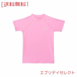 TIZAX キッズ ラッシュガード 子供 水着 半袖 Ｔシャツ UVカットUPF50 + (ピンク, 140/8T)