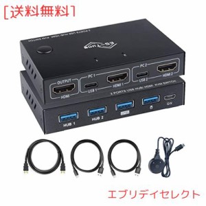 ES-Tune KVM切替器 2入力1出力 HDMIモニター USB切替器 2入力4出力 USBハブ 手動式 電源不要 タイプC端子採用 USB2.0 USBケーブル付属 KV