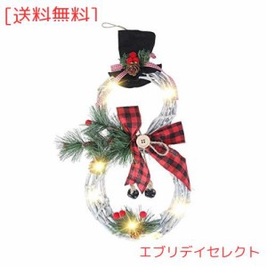 雪だるまLEDライトリース クリスマスリース おしゃれ 雪だるま花輪 ドアリース クリスマスツリー飾り フロントドア 玄関 暖炉 壁掛け 飾