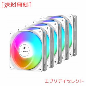 upHere120mm ARGB PCケースファン静音 高性能 AURA Sync対応 LED5V PWM 5本1セット ホワイト【NT1207-5-JP】