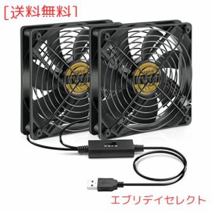 Mauknci 静音 USBファン 12cm 3段階風量調整 冷却ファン 2台1組 長時間稼働可 5V ファン 120mm ブラック