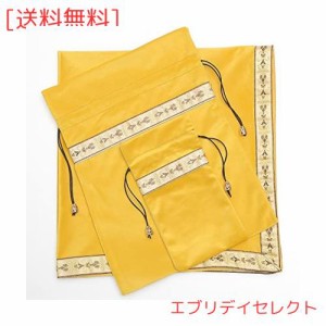 Kuai タロットクロス パステルカラー 68×68cm 3点セット ベルベット ポーチ付 タロット カード 占い 鑑定 厚手 (ゴールド+ゴールドリボ