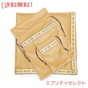 Kuai タロットクロス パステルカラー 68×68cm 3点セット ベルベット ポーチ付 タロット カード 占い 鑑定 厚手 (ベージュ+ゴールドリボ