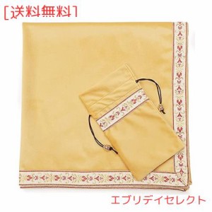 Kuai タロットクロス パステルカラー 68×68cm 2点セット ベルベット ポーチ付 タロット カード 占い 鑑定 厚手 (ベージュ+ピンクリボン,