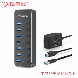 ROSONWAY USBハブ 3.0 電源付き 7ポート USB Hub アルミ製 5Gbps高速転送 セルフパワーとバスパワー両用 5V 電源 独立スイッチ付き