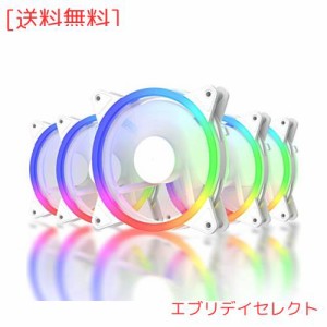 Novonest RGB PCケースファン 120mm LEDリングで周りが光る 静音タイプ 25mm厚 6PIN SATA電源 コントローラーとリモコン付き 白い枠 5本1