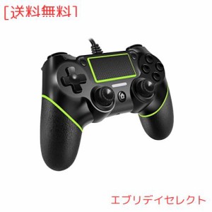 Playstation 4 デュアル振動ショック ジョイスティック ゲームパッド PS4/PS4 Slim/PS4 ProおよびPC用 (ブラック グリーン) 有線コントロ