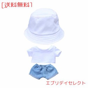 niannyyhouse ぬいぐるみ 用 15cm人形の服 帽子+Tシャツ+ズボン 3点セット 着せ替え フィッシャーマンズハット 白Tシャツ ジーンズ 人形