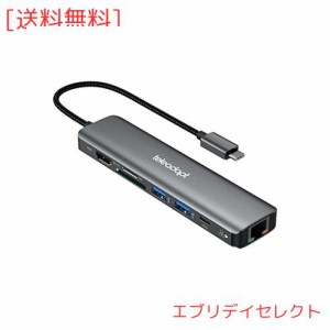 Teleadapt USB Cハブ 7-in-1 USB Type-C ハブ 4K@60Hz HDMI 1Gbps Lan ハブ イーサネット 100W PD充電 USB 3.0 ポート ハブ SD TF カード