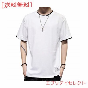 [GIJOVANA] Tシャツ メンズ 半袖 夏服 綿 ティーシャツ 大きいサイズ プリント 重ね着風 五分袖 オシャレ ゆったり おしゃれ 春 夏