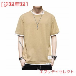 [GIJOVANA] Tシャツ メンズ 半袖 夏服 綿 ティーシャツ 大きいサイズ プリント 重ね着風 五分袖 オシャレ ゆったり おしゃれ 春 夏