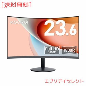 KOORUI モニター 24 インチ 湾曲モニター 1080P 曲面モニター VA非光沢・1800R曲面 /60 HZ/VGA/HDMI/sRGB/傾き調整 湾曲 ゲーミングモニ