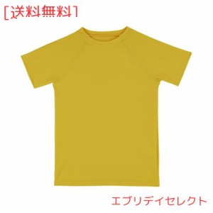 [TIZAX] ラッシュガード キッズ 子供 学校 Tシャツ 半袖 水着 UVカット 水陸 両用 男の子 女の子 プールグッズ UPF50+（ゴールデンイエロ