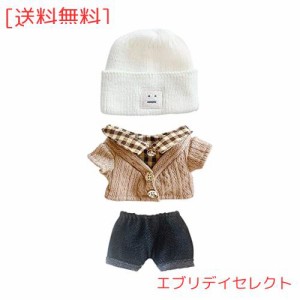 niannyyhouse 人形の服 20cm 着せ替え 帽子+セーター+半ズボン 3点セット 格子縞のセーター ぬいぐるみ 用 綿人形の服 人形ベビー服 (c2)