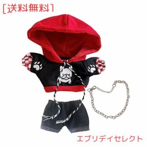 niannyyhouse　ゆるい　ぬいぐるみ 服 20cm　ブル犬　パーカー　ジーンズ　付属品　着せ替え　綿人形服 (red+black)