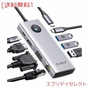 ORICO USB C ハブ 8-in-1 3*USB3.0 4K@60Hz HDMI出力 100W PD充電 1080P VGAポート 1Gbpsイーサネット USB2.0 LAN変換アダプ USB-Cポート