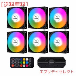 Novonest ARGB PCケースファン 120mm 静音 高性能 6PINコネクタ リモコン付 冷却ファン rgb ファン ファンハブ付き 黒枠 ledファン 6本1