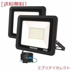 MIKISEN led 投光器 作業灯 看板灯 50w 電球色 6000LM 3000K 600w相当 1.8コード IP66防水 アース端子付2Pプラグ 120°広角 100V対応 ワ