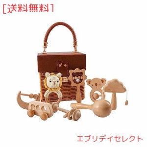 Wooden Teether ガラガラ ラトル 出産祝い おもちゃ 木製 ひも通しおもちゃ 手押し車 ベビーおもちゃセット 木のおもちゃ 無塗装 8個セッ