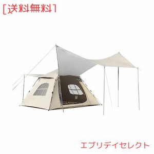 CAMEL CROWN テント ワンタッチ 5-6人用 ポップアップテント ファミリー サンシェード タープ付き 両用キャンプテント 快速設営 UPF50+ 